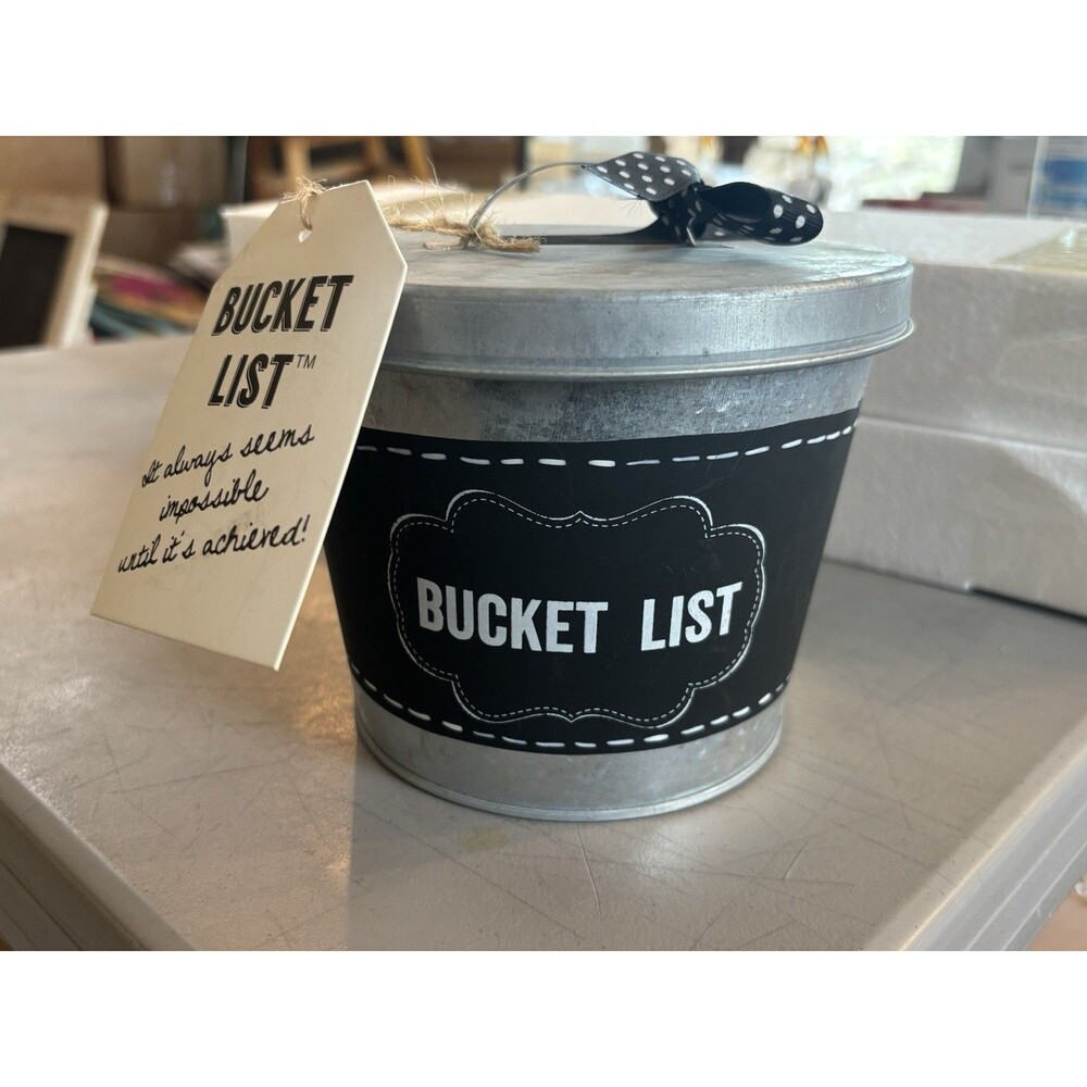 Bucket List Tin Bucket With Cards 5 Inch Decorative